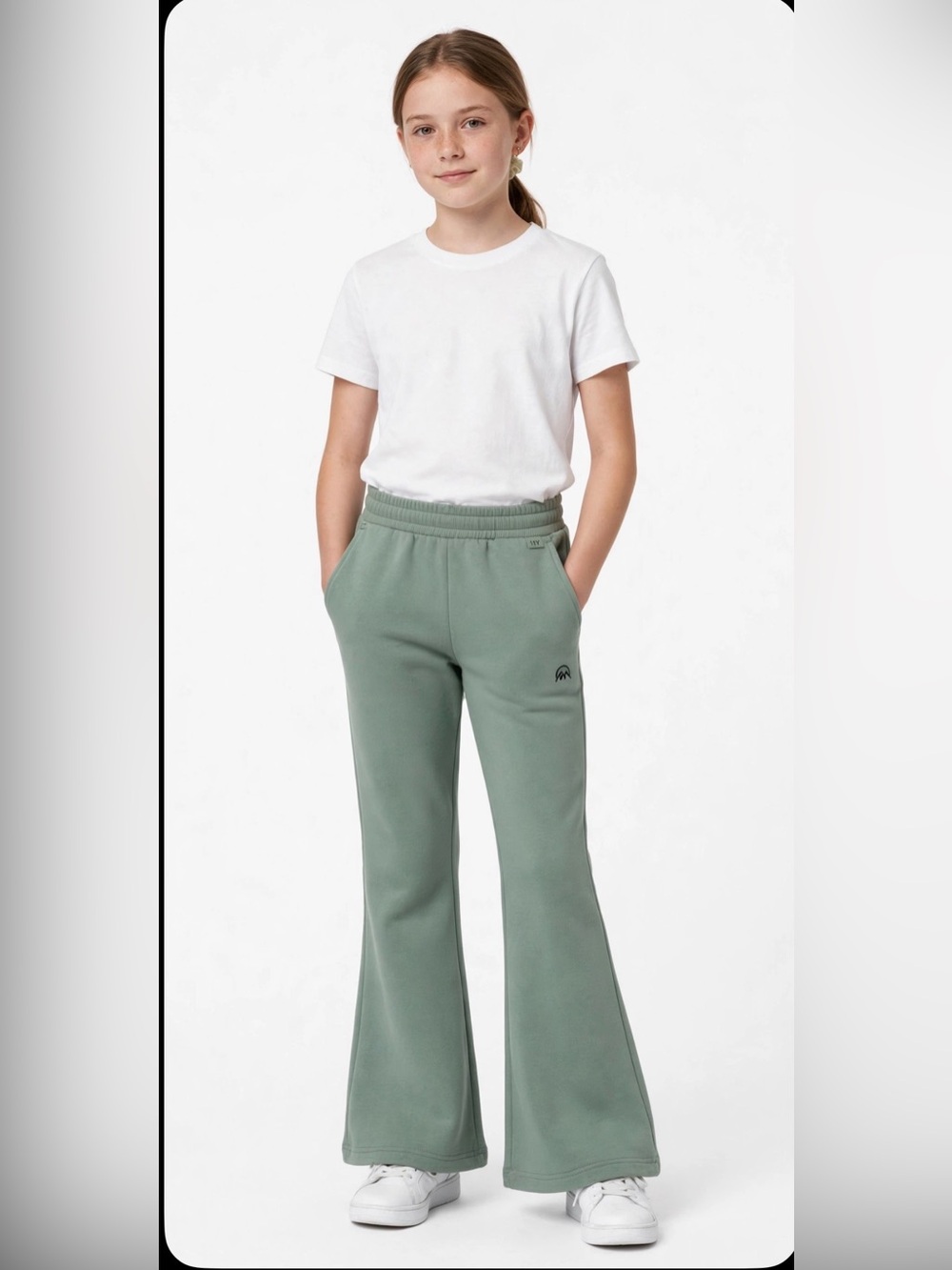Kids Sage Green Elastic-Waist Joggers with Pocket Detail